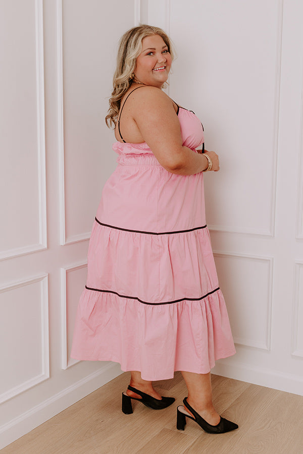 Ultimate Coquette Maxi Dress - Pink Curves with Black Trim