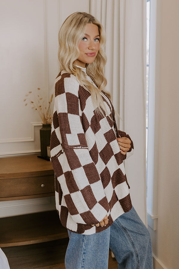 Ultimate Chic Checkmate Knit Cardigan - Chestnut