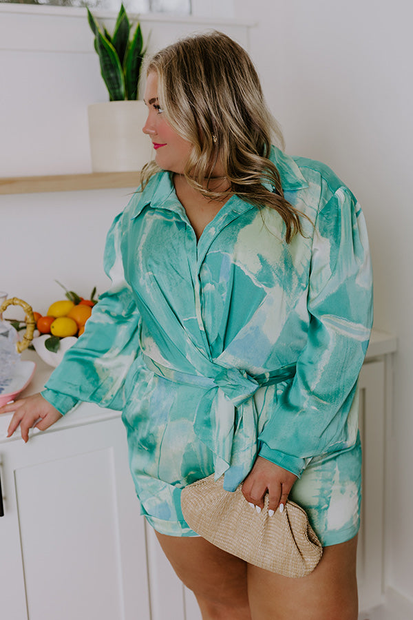 Premium Satin Romper - Chic Watercolor Print