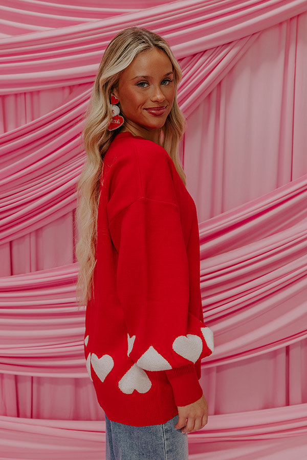 Premium Open Heart Knit Sweater - Romantic Red