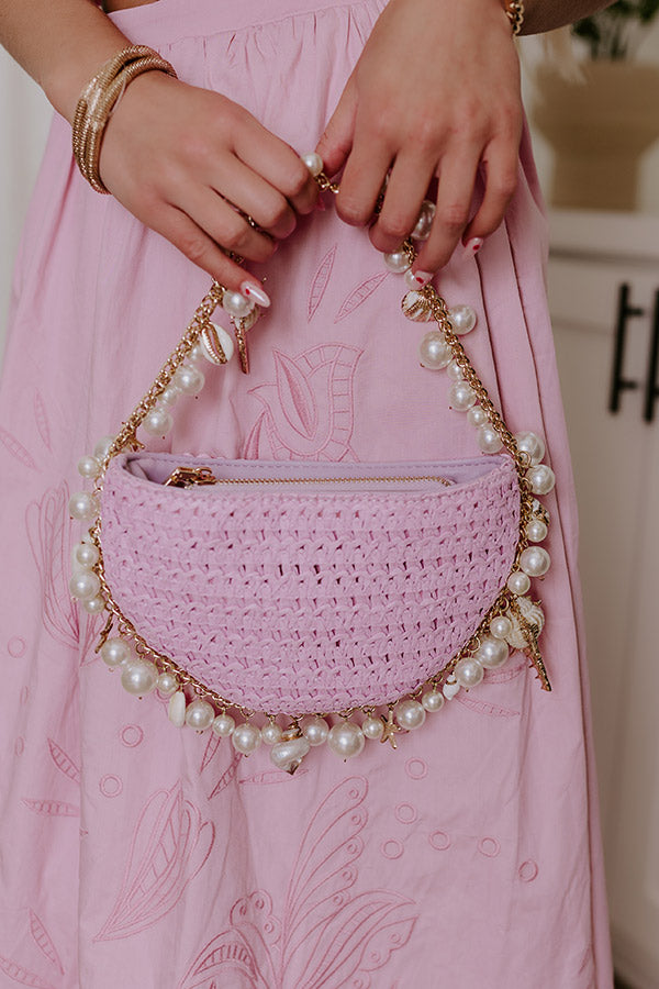 Premium Lavender Isla Straw Woven Top Handle Bag