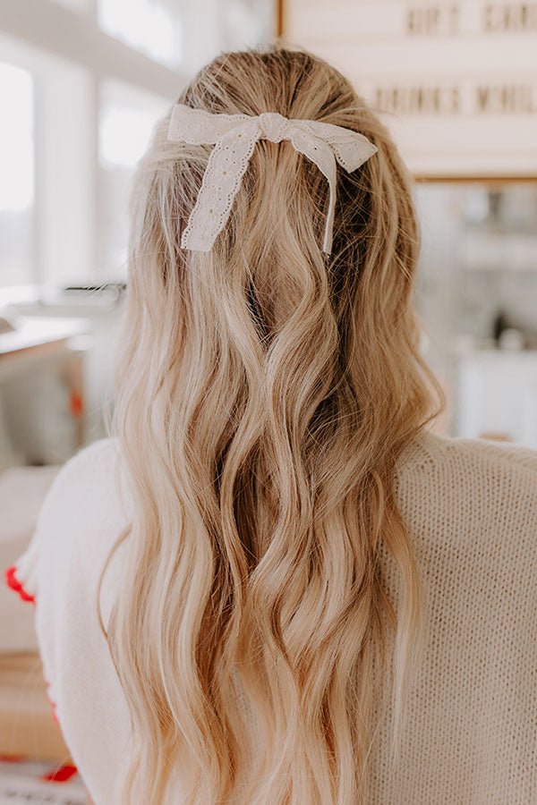 Premium Ivory Eyelet Bow Hair Clip - Ultimate Everyday Accessory