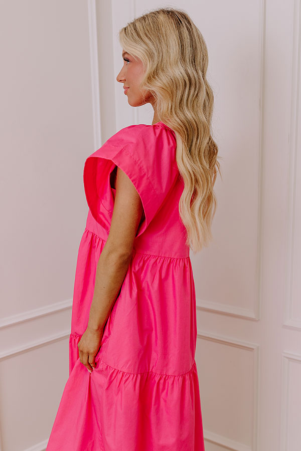Premium Subtle Charm Button Down Midi Dress - Pink Elegance