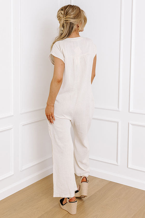 Premium Coastal Travel Jumpsuit in Cream - Ultimate Comfort & Style