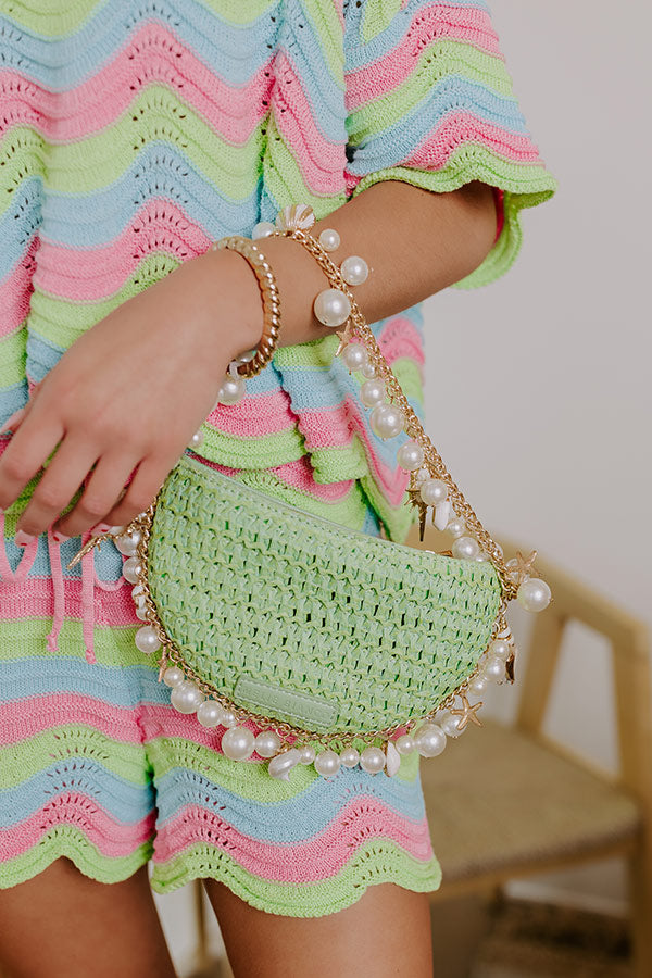 Premium Isla Woven Straw Handbag in Vibrant Lime