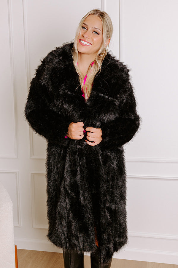 Premium Black Faux Fur Coat for Gala Nights