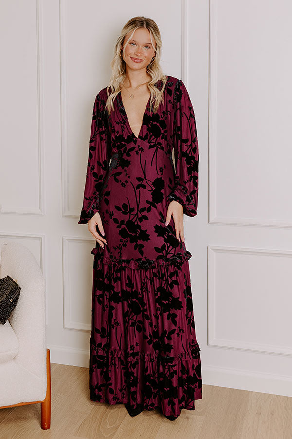 Ultimate Moonlit Velvet Burnout Maxi Dress - Windsor Wine