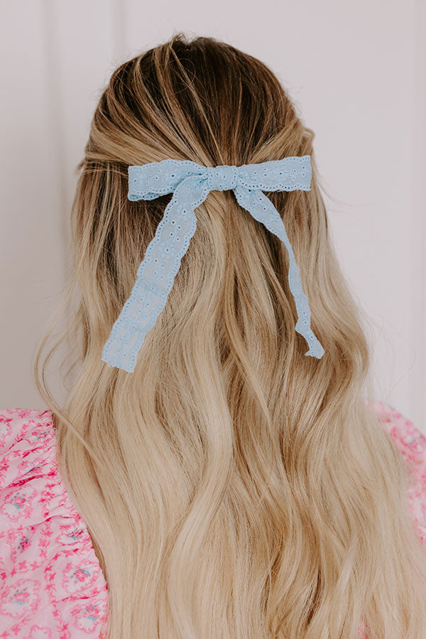 Premium Sky Blue Eyelet Bow Hair Clip - Ultimate Style Upgrade