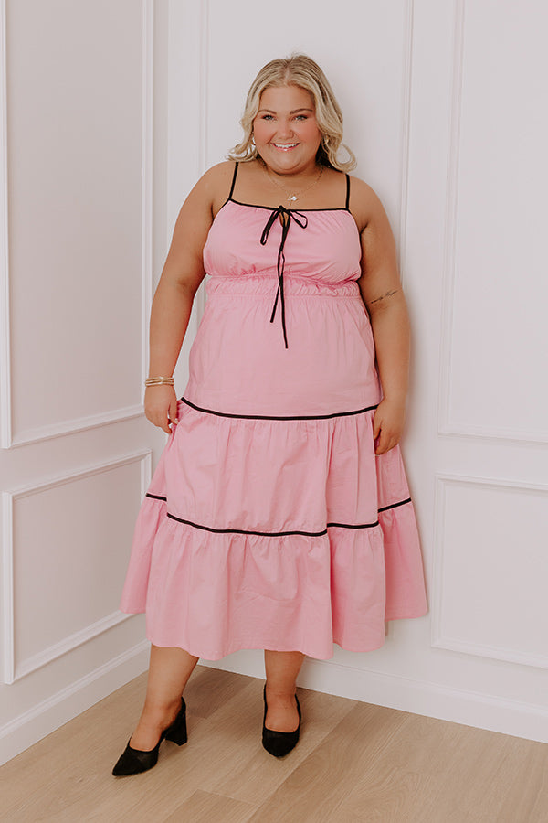 Ultimate Coquette Maxi Dress - Pink Curves with Black Trim