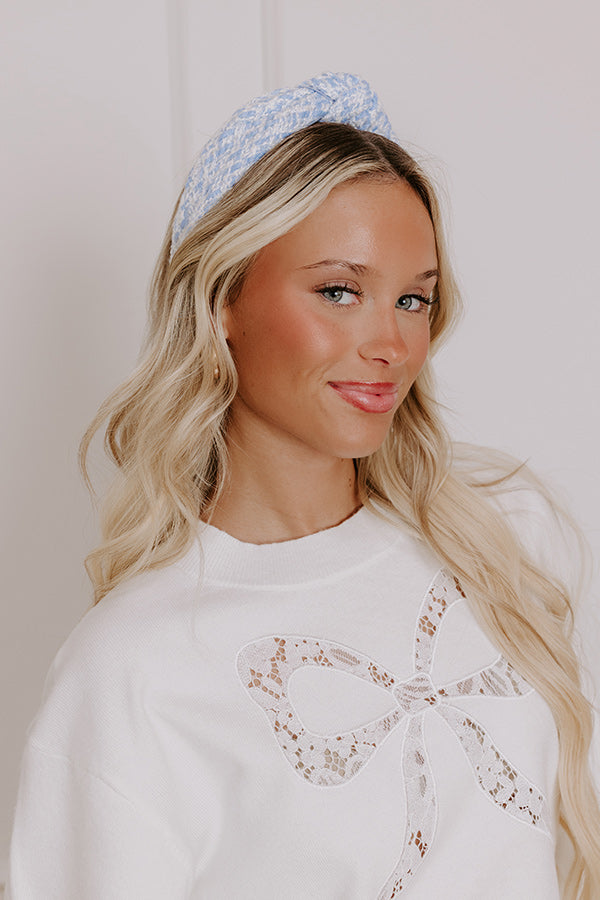 Premium Chic Tweed Headband - Sky Blue