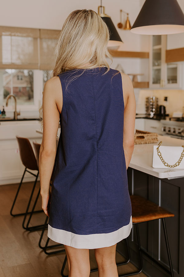Premium Mykonos Cruise Linen-Blend Mini Dress in Navy | Effortless Elegance