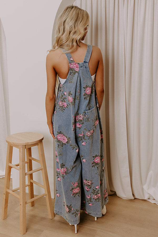 Premium Botanical Brunch Wide Leg Denim Jumpsuit - Effortless Style Upgrade