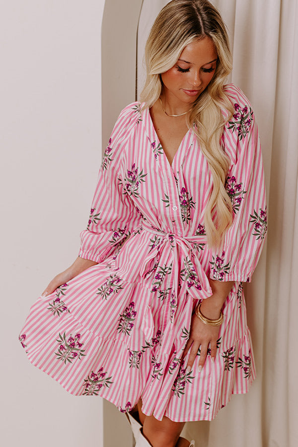 Premium Kind Glance Stripe & Floral Mini Dress - Pink