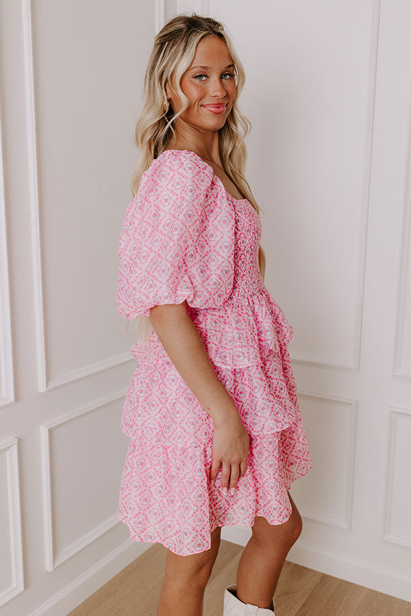 Premium Pink Floral Tiered Mini Dress - Romantic Allure