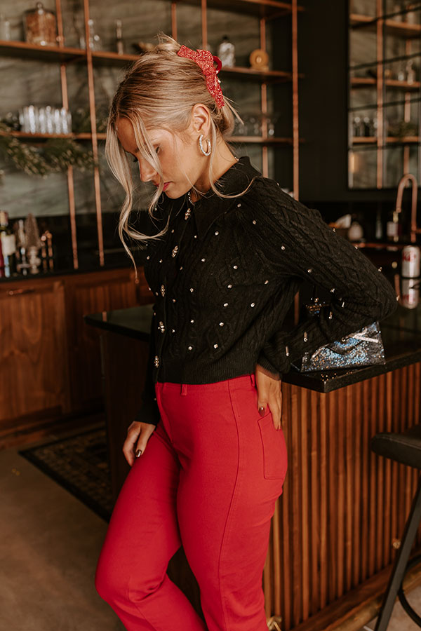 Premium Kind Smile Rhinestone Embellished Cardigan - Black
