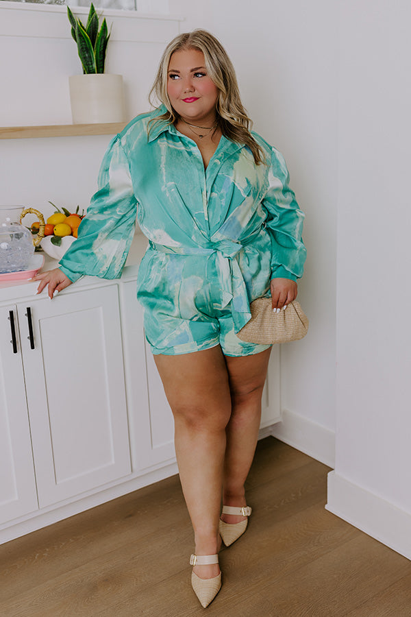 Premium Satin Romper - Chic Watercolor Print