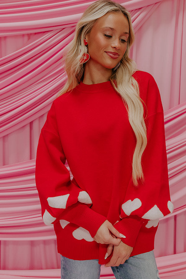 Premium Open Heart Knit Sweater - Romantic Red