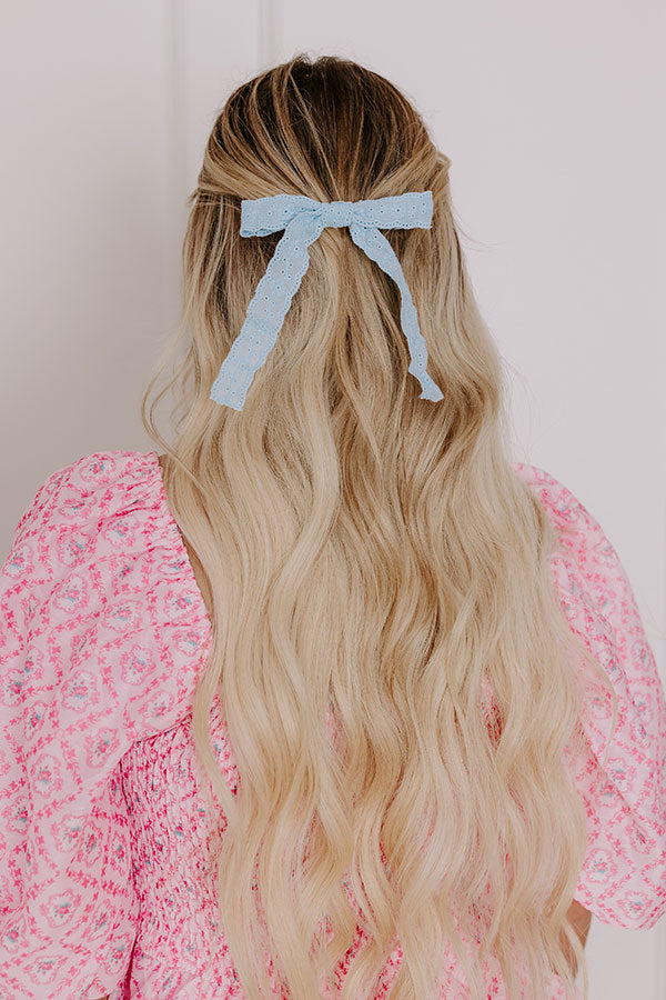 Premium Sky Blue Eyelet Bow Hair Clip - Ultimate Style Upgrade