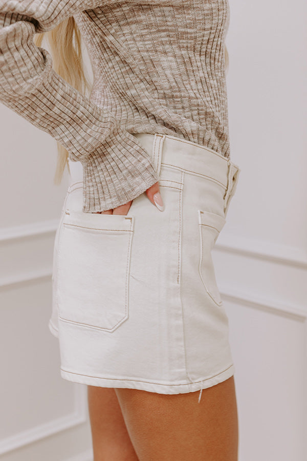 Premium Just USA Libby High Waist Denim Shorts in Ivory