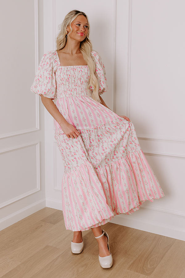 Elegant Floral Maxi Dress with Puff Sleeves