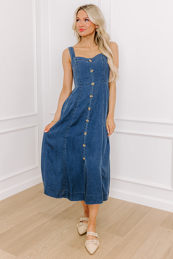 Premium Chambray Midi Dress - Timeless Style & Comfort