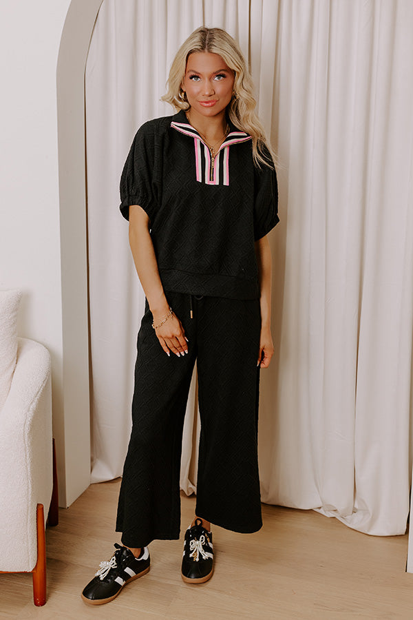 Premium High Waist Knit Lounge Pants - Black Diamond Luxe