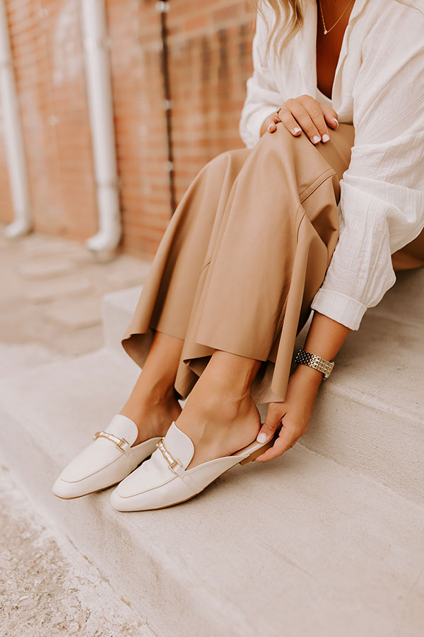 Premium Aubrey Faux Leather Mule Loafer - Cream