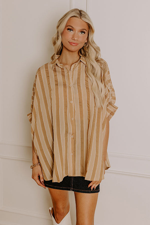 Premium Pumpkin Spice Cutie Oversized Button-Up Shirt in Camel