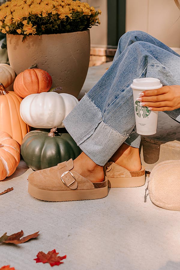 Premium Payton Faux Suede Platform Clogs - Iced Latte