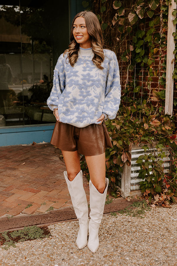 Premium Sky Blue Floral Knit Sweater - Ultimate Cozy Comfort