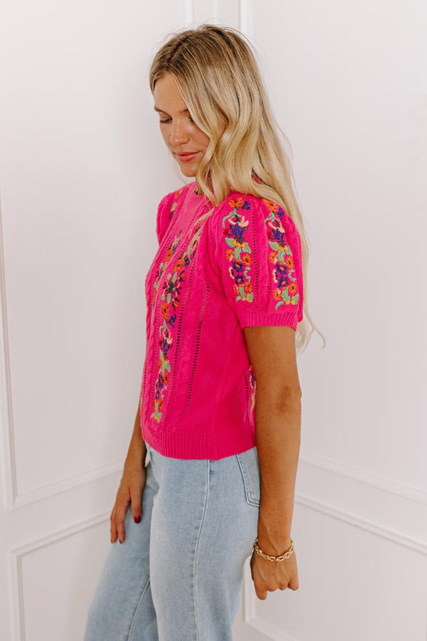 Premium Wildflower Fields Embroidered Knit Top