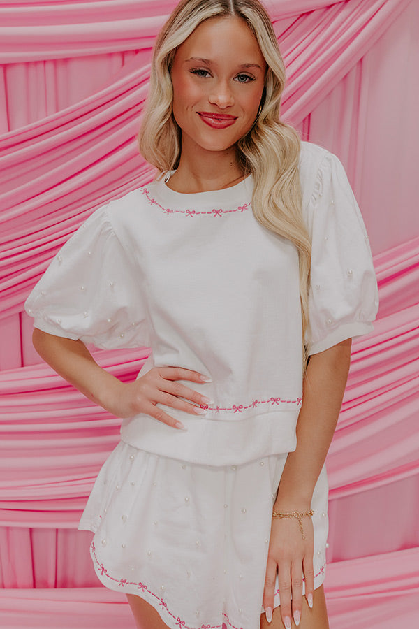 Ultimate Coquette Pearl Embellished Top - White