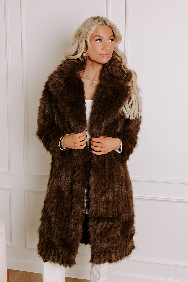 Premium Gala Nights Faux Fur Coat - Chestnut