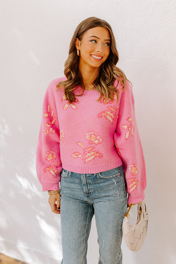 Ultimate Cozy Wool-Blend Sweater - Pink Floral Design