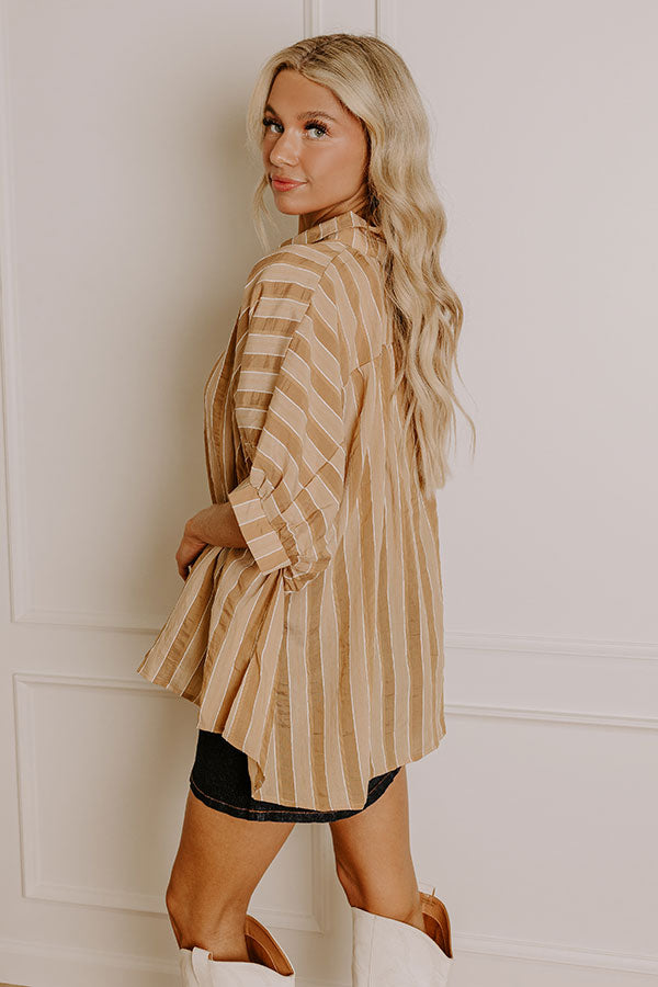 Premium Pumpkin Spice Cutie Oversized Button-Up Shirt in Camel