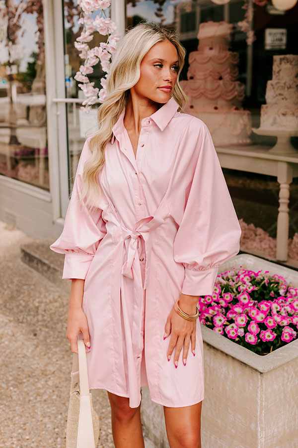 Premium Mykonos Stroll Button-Down Mini Dress - Chic Pink
