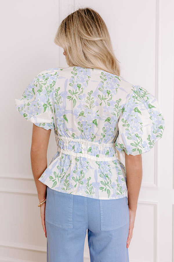 Premium Honeysuckle Dreams Floral Top - Sky Blue Elegance