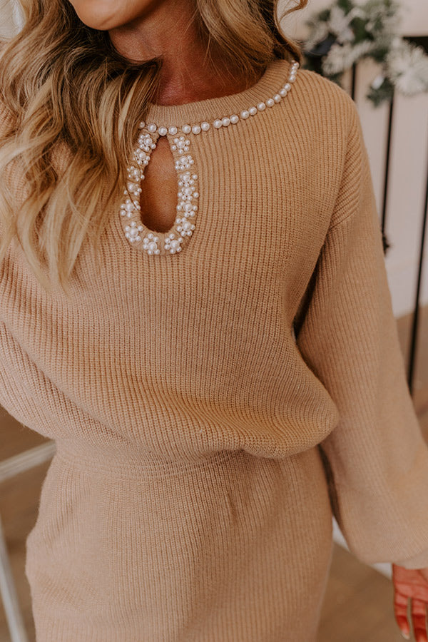 Premium Sweet Glance Pearl Embellished Sweater Dress - Ultimate Winter Style