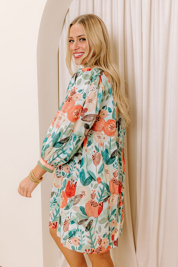Premium Life In Full Bloom Mini Dress - Limpet Shell