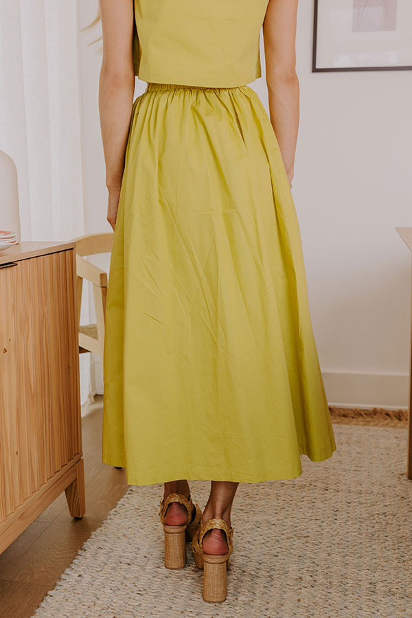 Premium Lime Punch High Waist Embroidered Midi Skirt - Ultimate Vacation Style