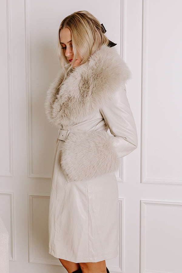 Premium Chic Faux Leather Coat with Removable Fur Accents