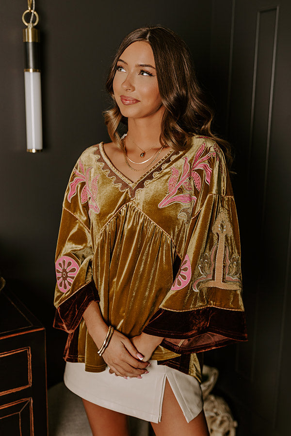 Premium Boho Embroidered Velvet Top in Mustard - Ultimate Style Upgrade