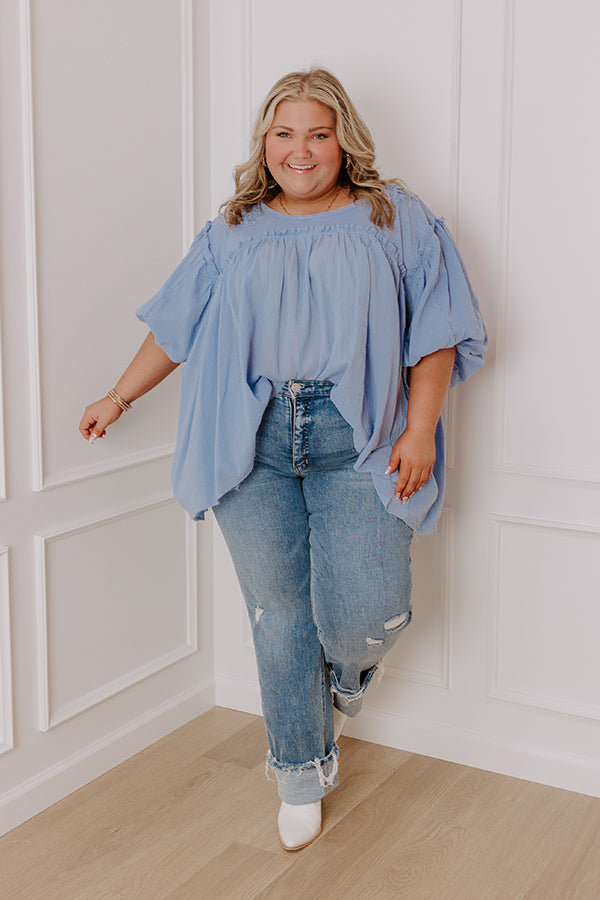 Premium Serenity Song Babydoll Top - Sky Blue Curves