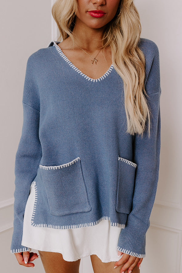 Premium Blue Knit Sweater Top - Small Town Romance Collection