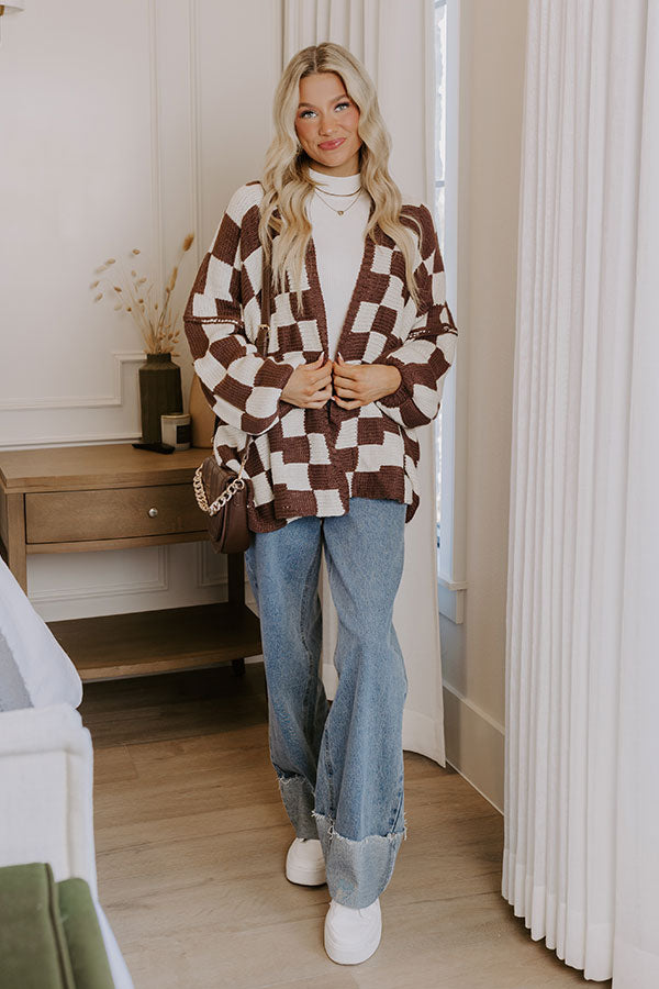 Ultimate Chic Checkmate Knit Cardigan - Chestnut