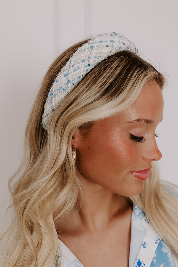 Premium Girl Boss Tweed Headband - Beige Elegance