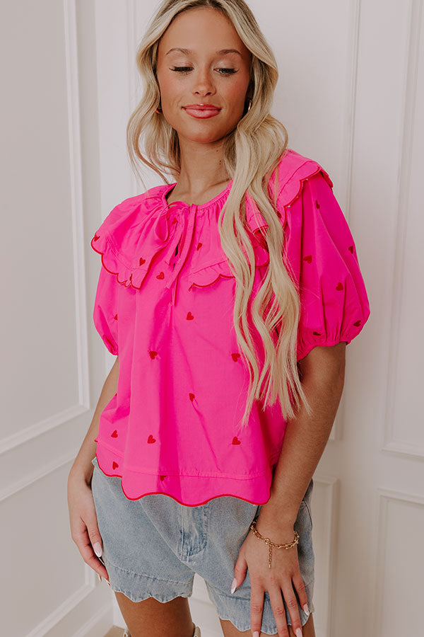 Ultimate Candy Hearts Embroidered Top - Hot Pink Romance