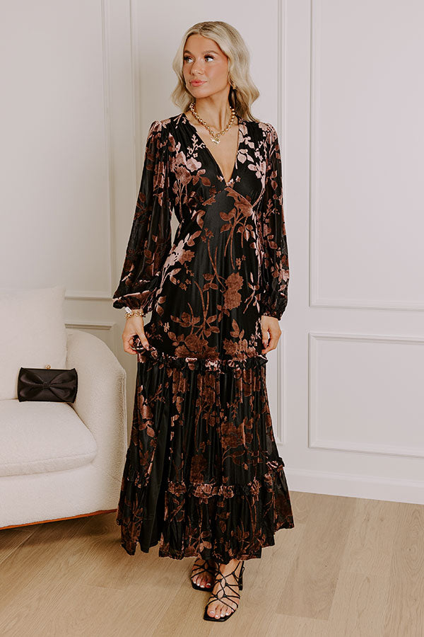 Premium Moonlit Rendezvous Velvet Burnout Maxi Dress - Ultimate Elegance in Black