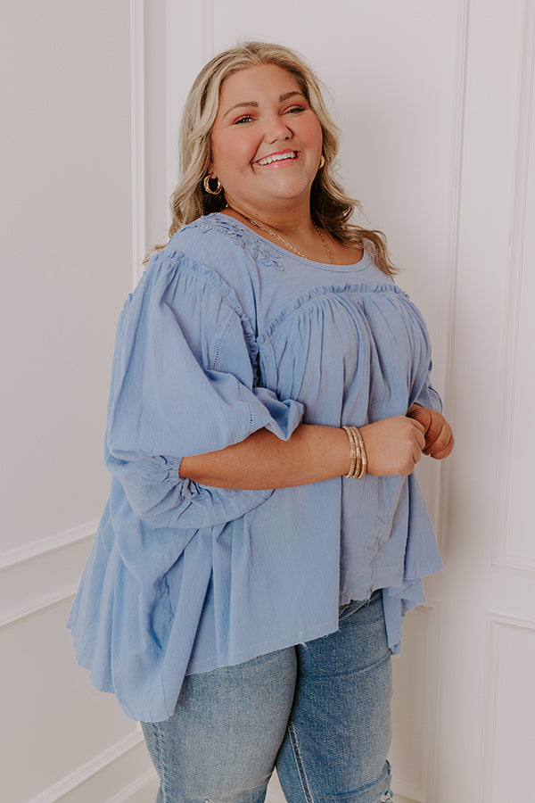 Premium Serenity Song Babydoll Top - Sky Blue Curves