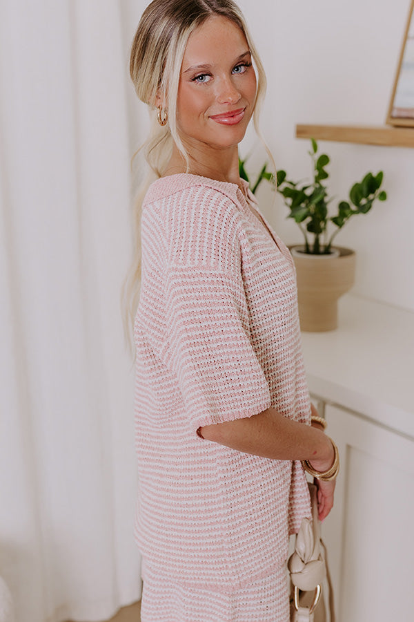 Premium Lake Days Stripe Knit Top - Blush